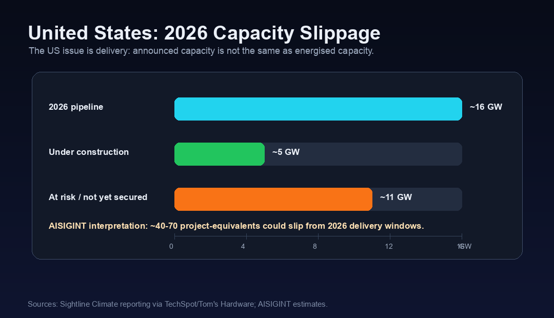 US 2026 datacenter capacity slippage